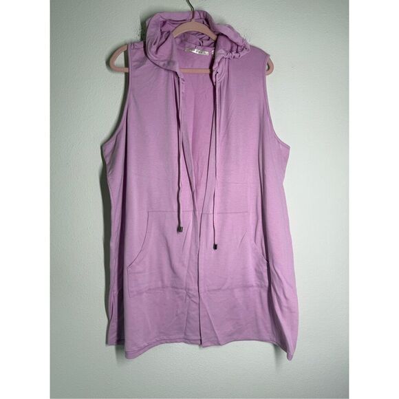 Cyrus Women's Sleeveless Open Front Cardigan Hooded w/Pockets Plus Size 2X Pink - Picture 1 of 9